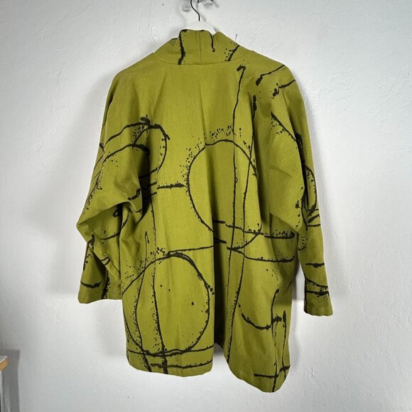 Monika Astara Womens Handmade Abstract Kimono Cardigan Jacket Olive Green Medium - Picture 2 of 8